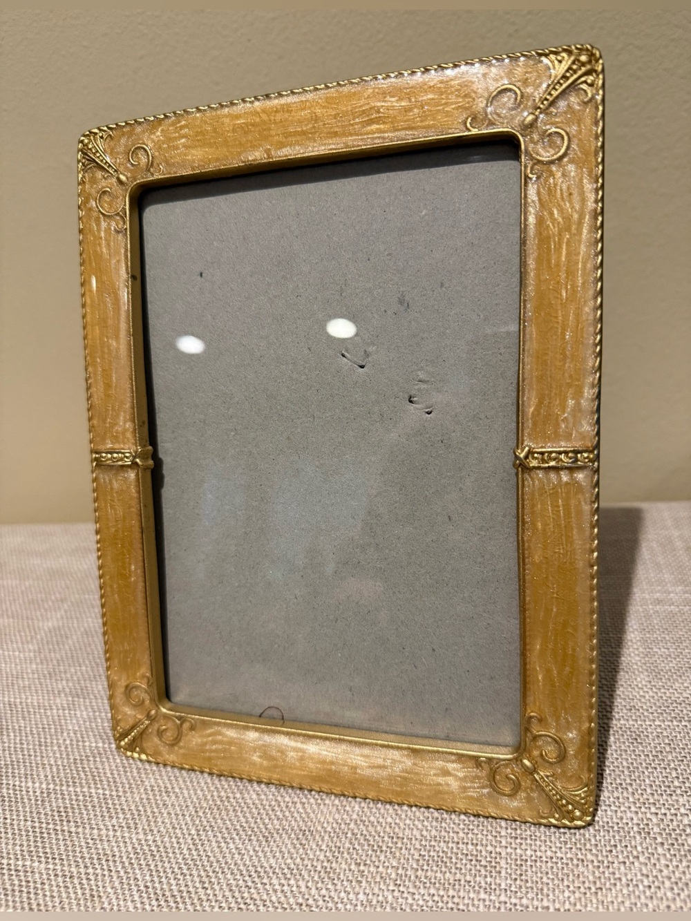 Ashleigh Manor Vintage Gold Enamel 5x7 Picture Frame Scroll Beaded Tabletop